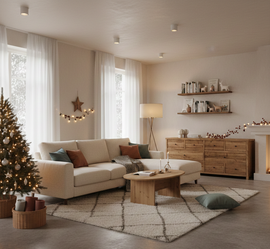 Božić s djecom i kućnim ljubimcima: praktičan namještaj za dnevni boravak